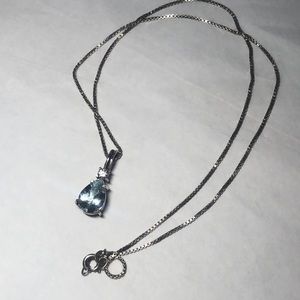 Sterling Aquamarine and CZ Teardrop Necklace